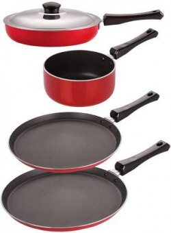 NIRLON Non-Stick Chemical Free Odor Proof Cooking Essential Combo Set with Bakelite Handle Cookware Set  (Aluminium, Stainless Steel, 4 - Piece)