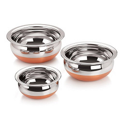 Menzy Copper Bottom Cookware Handi Set for Cooking & Serving - Set of 3 (500 Ml, 750 Ml, 1000 Ml)