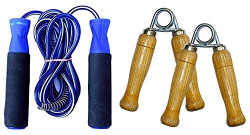 Simran Sports Ball Bearing Skipping Rope and Wooden Hand Grips Combo