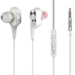 (Renewed) PTron Boom 2 Headphone 4D Deep Bass Stereo Earphone Dual Driver Sport Wired Headset with Mic for All Smartphones (White/Silver)
