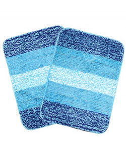 Saral Home Microfiber Striped Anti-Skid Set of 2 Bathmats (Turquoise,35X50 cm)