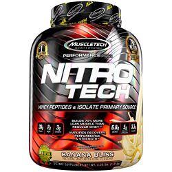 Muscletech Performance Series Nitrotech Whey Protein Peptides & Isolate (30g Protein, 2g Sugar, 3g Creatine, 6.9 BCAAs, 5g Glutamine & Precursor, Post-Workout) - 4lbs (1.81kg) (Banana Bliss)