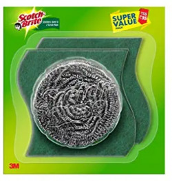 ScotchBrite Stainless Steel and Scrub Pad combo 1 Steel Scrubbers (15g) + 2 Scrub pads (3 x3 )