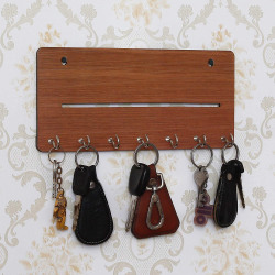 Webelkart Wall Mounted Key Holder for Wall/Home Decor/Office Decor (25 cm x 11 cm x 0.4 cm, Brown)- 7 Hooks