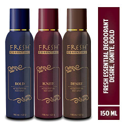 Fresh Essential No Gas Deodorant, 150 ml (Desire, Ignite, Bold - Pack of 3)
