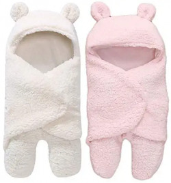 My NewBorn 3 in 1 Baby Blanket for 0-6 Months Babies,(Pack of 2, White/Pink)