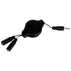 SumacLife NBKDAT424_18 Retractable 2-Way Audio Jack Splitter Earphone Headphone Splitter Music Sharing Cable (Black)