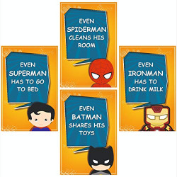 VantageKart Superman, Batman, Spiderman, Ironman Superheroes Posters for Kids Room Decoration (Paper, Mix Colour, 12x18-inch) - Set of 4
