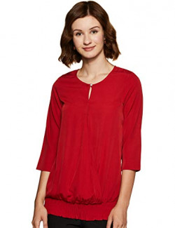 THE VANCA Women's Plain Regular fit Shirt (TSF401197_Red L)