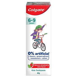 Colgate Toothpaste for Kids (6-9 years), Natural Strawberry Mint Flavour, 0% Artificial - 80g Tube