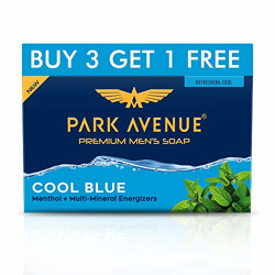 Park Avenue Premium Men's Soap, Cool Blue with Menthol & Multi-Mineral Energizers, Citrus, 125 g, Pack of 4