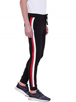 GRITSTONES Black/White/Red Cotton Joggers with Side Stripes for Men