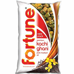 Fortune Kachi Ghani Pure Mustard Oil Pouch, 1L