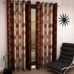 Home Sizzler 4 Piece Eyelet Polyester Window Curtain Set - 5ft, Brown