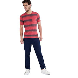 Max Men's Striped Regular T-Shirt (CATWI1828KTS_Red XL)