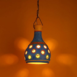 ExclusiveLane Dome Shaped Terracotta Home Decorative Living Room Hanging Lights for Decoration & Pendant Lamps Shades for Ceiling (Blue, Without Bulb)