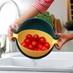 Elegant Enterprise HINMIN Multifunctional Washing Vegetables and Fruit Draining Strainer Detachable Double Layer Drain Baskets Bowl