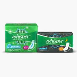 Whisper Ultra Clean 44s + Nights XXXL+ 10s (Day and Night Pack) Sanitary Pad (Pack of 54