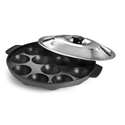 CELLO Non-Stick 12 Cavity Appam Patra Kan with Stainless Steel Lid | A