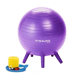 Strauss Anti Burst Gym Ball with Stability Legs, 55 cm, (Purple), (with Pump)