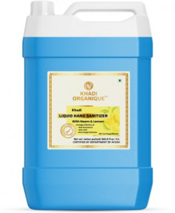 Khadi Organique Hand sanitizer kills 99.99% germs and infection without water with triple action formula sanitizes hands, pH balanced Hand Sanitizer Can(5 L)