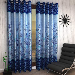 Home Sizzler 2 Piece Garden Panel Eyelet Polyester Door Curtains - 7 Feet, Blue