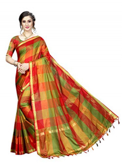 Tarshika women's Cotton Silk style saree with blouse piece (Multi-Color_Free_Size) TK-IKKAT CHECKS RED