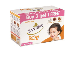 Santoor Baby Soap with Milk Cream, Saffron and Almond Oil, 125g (Buy 3 get 1 Free)