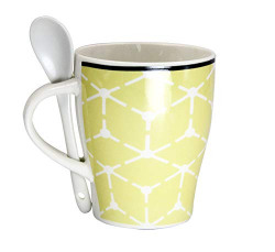 Treo by Milton Flora Ceramic Mug with Spoon 340 ml, 1 pc, Yellow White Stars
