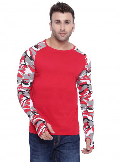 GRITSTONES Red Full Sleeve Round Neck T-Shirt (M) GSRGLNPNT046RED-M