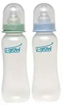 U-Grow Normal Neck Baby Feeding Bottle (Pack of 2-Blue & Green, 250ml) with Extra 2 Medium Nipple 54% off