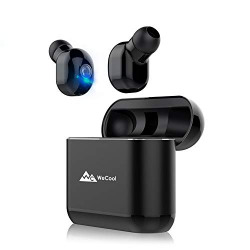 WeCool Moonwalk TWS True Wireless Earbuds Headphones with Mic with Portable Charging Box and Leather Carry Pouch (Black)