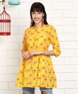 Anmi Indie Collection Printed Women A-line Kurta(Yellow)