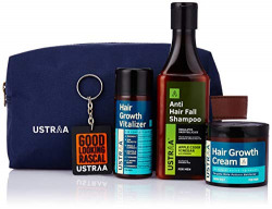 Ustraa Complete Hair Growth Kit (Hair Growth Vitalizer, Anti Hair Fall Shampoo, Hair Growth Cream), Free Keychain and Toiletry Kit Bag