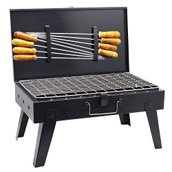 MAZORIA Large Size Barbeque Grill Set for Home Outdoor BBQ Tandoor with 8 Skewers, 1 Grill, 1 Glove, 1 Tong, 1 Butter Brush