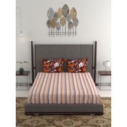 TRIDENT 120 TC Cotton Double Printed Bedsheet(Pack of 1, CHEVERON RUST)