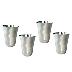Neelam Stainless Steel 7 26G PRM Flower Glass, 300 ml, Silver, Set of 4
