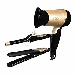 Vega Miss Versatile Styling Set Straightener, Curler & Dryer Gift Combo for Women, 1000W Hair Dryer with 2 Head/Speed Setting, Hair Straightener & Curler comes with Ceramic Coated, (VHSS-03), Black