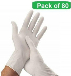 EMERET Plus White Latex Examination/Surgical Gloves (80 Pcs / 1 box) Latex Examination Gloves(Pack of 80)