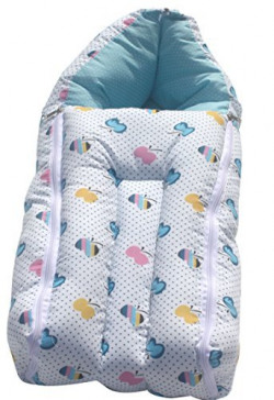 AMARDEEP Blue Baby Quilt & Sleeping Bag Cum Carry Bag  Soft, Cozy, Portable Baby Bedding for Newborns, Infants  64x41 cm, Perfect for Travel, Stroller, and Sleeping Time