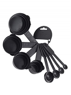 Abode Kitchen Essential Measuring Cup & Spoon for Spices | for Cooking and Baking Cake | Multipurpose Tablespoon Cups with Ring Holder | (Black)