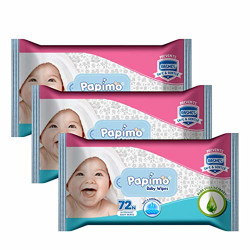 Papimo Ultrasoft Baby Wet Wipes With Aloe Vera NO Parabens NO Alcohol - 72 Count (Pack of 3)