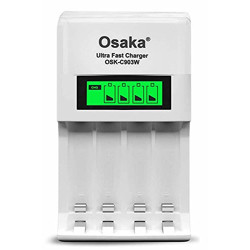 Osaka Ultra Fast Charger OSK-C903W LCD Charger for AA and AAA Ni-mh Rechargeable Batteries (White)