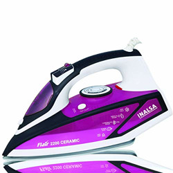 Inalsa Flair 2200 W Steam Iron, Vertical Steaming, Anti-Calcium System, Ceramic Non-Stick Soleplate, Self-Cleaning, Anti-Drip, Rapid Heating, Purple/White