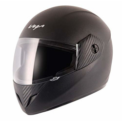 Vega Cliff ISI Certified Lightweight Full Face Gloss Finish Helmet for Men and Women with Clear Visor(Black, Size:L)