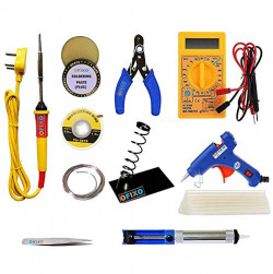 Ofixo 7 In 1 Electric Soldering Kit with 25W Iron and Stand Tool, Wire Cutter Stripper, Tweezer, Desoldering Wire, Soldering Paste And Solder Lead