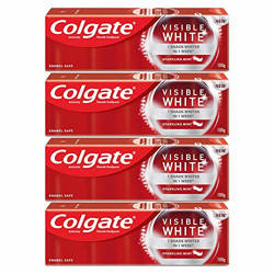 Colgate Visible White Teeth Whitening Toothpaste, Protects Enamel, Removes Stains, With Whitening Accelerators, 400g, 100g X 4