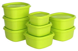 Princeware - 5709-GN Plastic Storage Container Set, 8-Pieces, Green (650 ml, 325 ml, 225 ml)