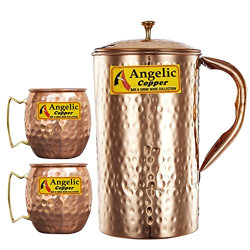 Angelic Copper Handmade Jug with Cups, Brown