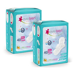 everteen XXL Dry Neem-Safflower Sanitary Pads for Women - 80 Pads, Rash Free, Anti Tan, Skin Friendly, Double Wing Shape, Advanced Leak Protection, XX Large, 320mm - 2 Packs (40 Pads Each, 320mm)